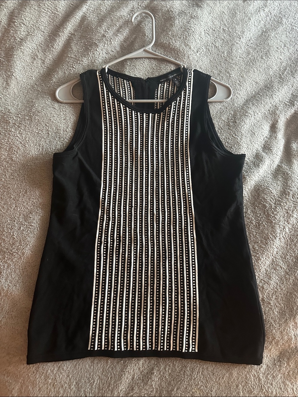 WHBM Black Sleeveless Top with White Vertical Stripe Panel